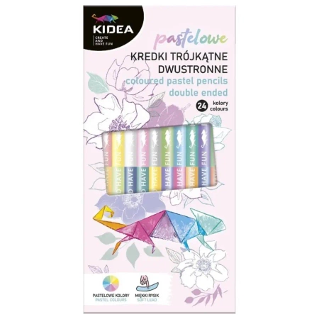 Kredki trójkątne dwustr. pastel 24 kolory KIDEA - DERFORM