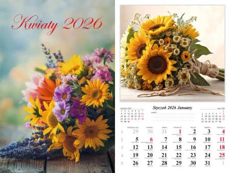 Kalendarz 2026 ścienny Kwiaty - praca zbiorowa