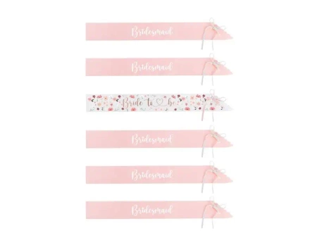 Szarfy Bride to be i Bridesmaid 76cm 6szt - PartyDeco