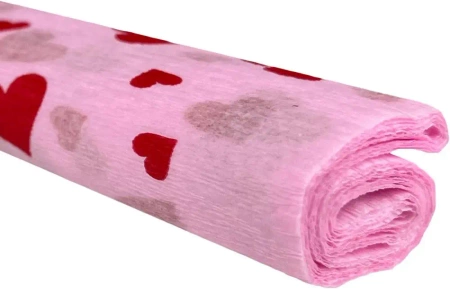 Paczka Bibuła marszczona 50x200 serca czerwone na różowym 10 rolek - TYMOS