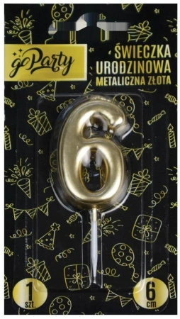 Świeczka urodzinowa 6 Metaliczna złota - GoParty