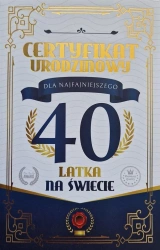 Karnet Certyfikat Urodzinowy 40 urodziny męskie - YEKU