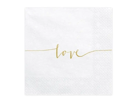 Serwetki Love złote 33x33cm 20szt - PartyDeco