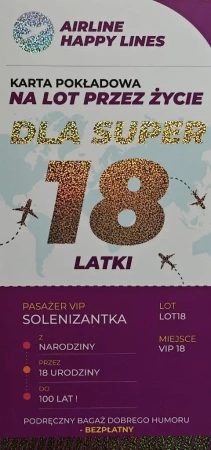 Karnet karta pokładowa 18 urodziny damskie - YEKU