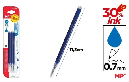 Wkłady do długopisów ścieralnych niebieskie 3szt - MP Main Paper