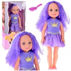Lalka w sukience z koroną długie włosy fiolet 38cm - Leantoys