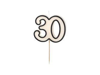 Świeczka urodzinowa 30 biało-czarny 5,5cm - PartyDeco