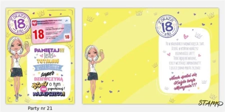 Karnet Party naklejany B6+koperta Urodziny 18 wz21 - Stamp