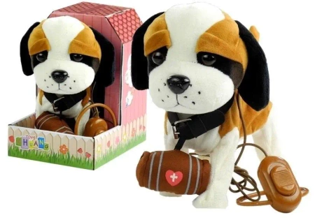 Interaktywny bernardyn na smyczy + buda - Leantoys