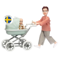 Lalka tata mężczyzna z dzieckiem i wózkiem - MICKI