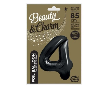 Balon foliowy B&C cyfra 4 matowa czarna 85cm - Godan