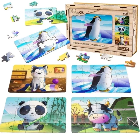 Puzzle drewniane 4w1 zwierzęta - PuzzleOK