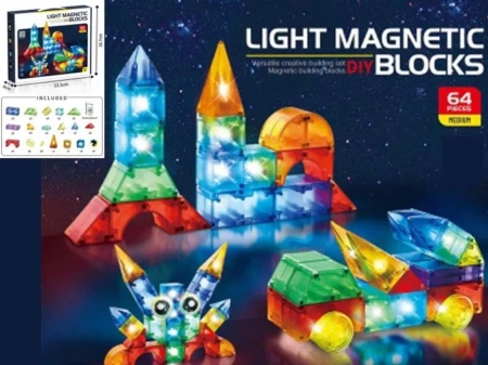 Klocki magnetyczne świecące 64el - Madej