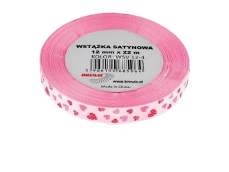 Wstążka satynowa serca różowa 12mmx22m - Brewis