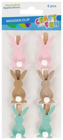 Drewniane Spinacze Królik z Pomponem 6szt. Wielkanoc Craft with Fun 555440