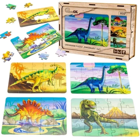 Puzzle drewniane 4w1 dinozaury - PuzzleOK