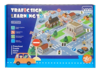 Zabawka drewniana znaki drogowe i sygnalizatory wraz z kartami o znakach - SWEDE