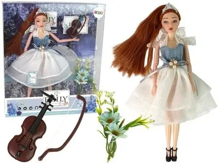 Lalka Emily długie włosy, skrzypce, kwiaty - Leantoys