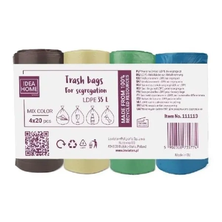 Worki na śmieci do segregacji 35l mix 4x20szt - IDEA