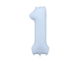 Balon foliowy cyfra 1 86cm mglisty niebieski - PartyDeco