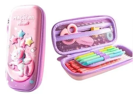 Piórnik 3D jednorożec rozkładany fioletowy 23x10cm - Leantoys