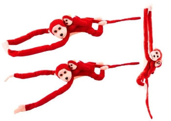 Maskotka małpka z dzieckiem czerwona 70cm - Leantoys