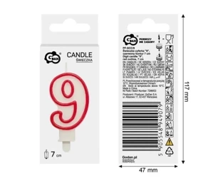 Świeczka 9 czerwony kontur 7cm - Godan
