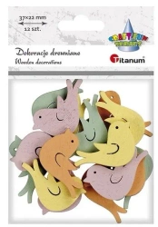 Drewniane ptaszki 37x22mm pastelowe 12szt - Titanum