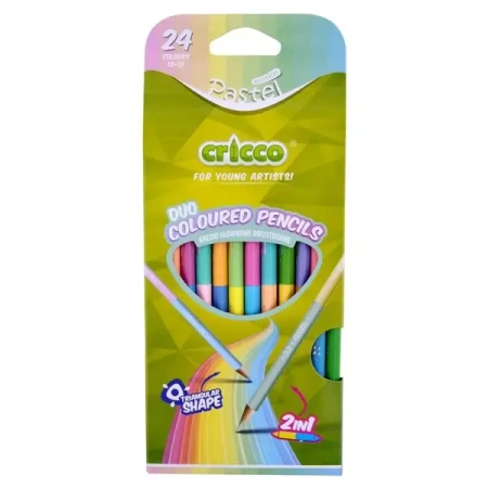 Kredki trójkątne dwustronne pastel 24 kolory - Cricco