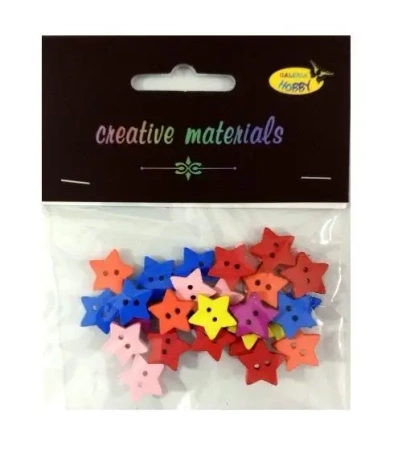 Guziki drewniane kolorowe gwiazdki 15mm 6g ok 30sz - Galeria Hobby