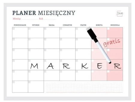 Planer magnetyczny miesięczny różowy + marker MIX - Plan your life