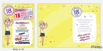 Karnet Party naklejany B6+koperta Urodziny 18 wz21 - Stamp