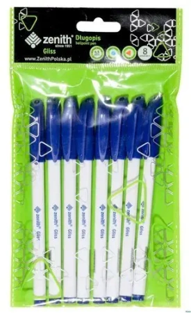 Długopis ze skuwką 0,5 mm Zenith Gliss niebieski 8szt. - ASTRA art-pap
