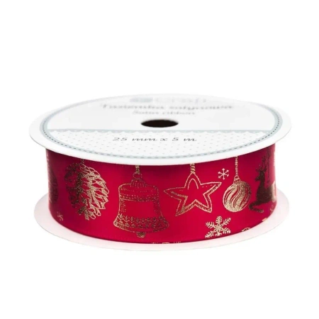 Tasiemka satynowa czerwona 25mmx5m - Dalprint dpCraft