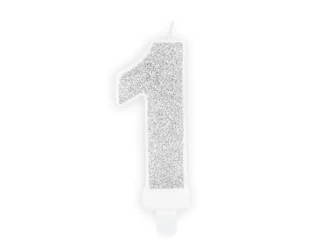 Świeczka urodzinowa 1 srebrna 7cm - PartyDeco