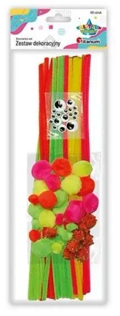 Zestaw druciki, pompony, oczka neonowy 80szt - Titanum