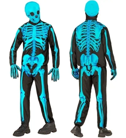 Strój szkielet neonowy niebieski rozm. 128 - Widmann