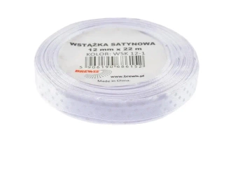 Wstążka satynowa w kropki biała 12mmx22m - Brewis
