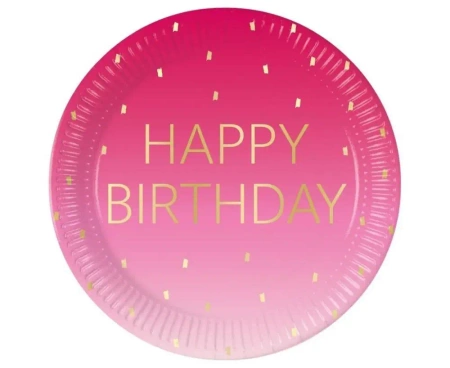 Talerzyki papierowe Pink Happy Birthday 23cm 8szt - Godan