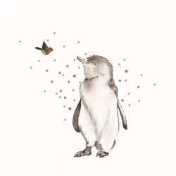 Karnet Swarovski kwadrat Pingwin i ptaszek - Clear Creations