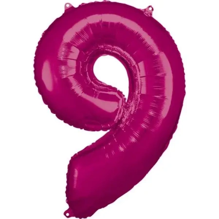 Balon foliowy cyfra 9 różowa 60x86cm - Amscan