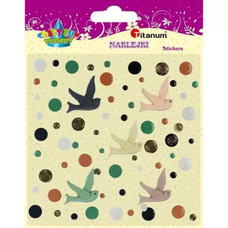 Naklejki żywica 3D ptaszki 5szt + kółka mix 60szt - Titanum