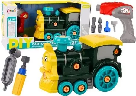Lokomotywa kreskówkowa do skręcania DIY zielona - Leantoys