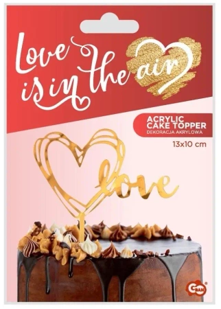Dekoracja akrylowa na tort Love złota - Godan