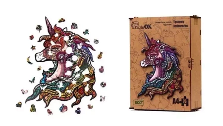 Puzzle drewniane eko 76 Tęczowy jednorożec A4 - PuzzleOK