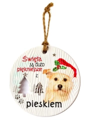 Zawieszka ceramiczna Boże Narodzenie piesek - Kukartka