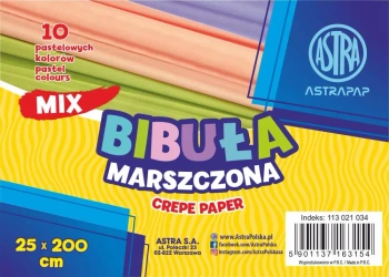 Bibuła marszczona Astra 25x200 cm mix 10 kolorów pastelowych - ASTRA art-pap