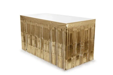 Skirting foliowy z frędzlami złoty 300x80cm - PartyDeco