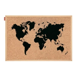 Tablica korkowa nadruk Mapa Świata 60x40cm czarna - MemoBe