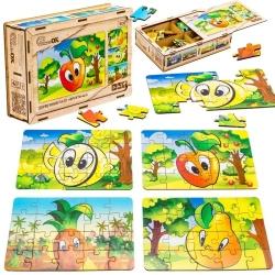 Puzzle drewniane 4w1 owoce - PuzzleOK